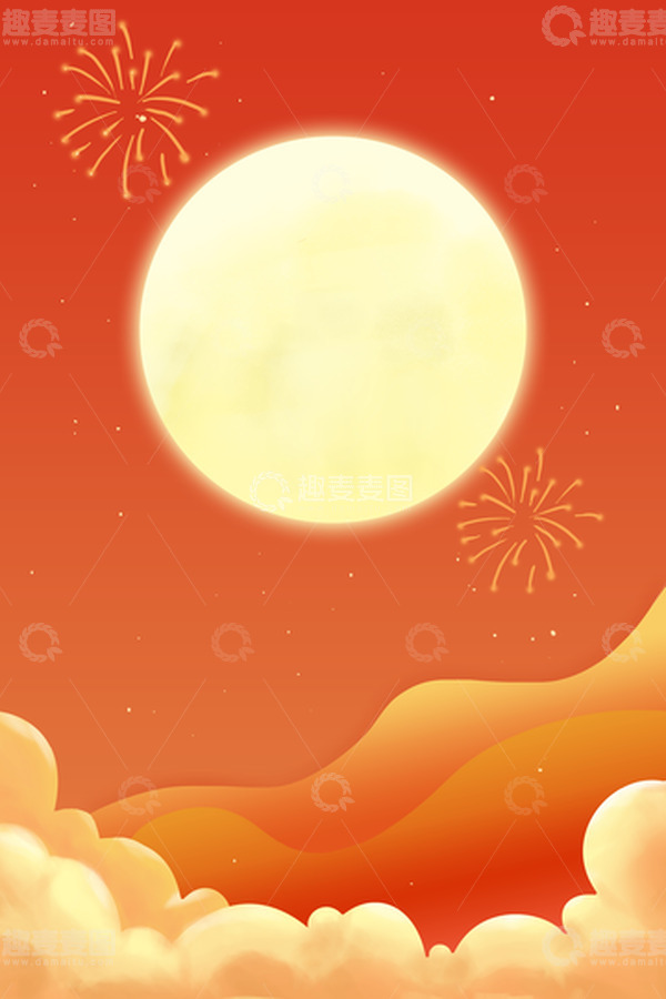 源文件下载【趣麦麦图】国庆中秋国潮风背景插画