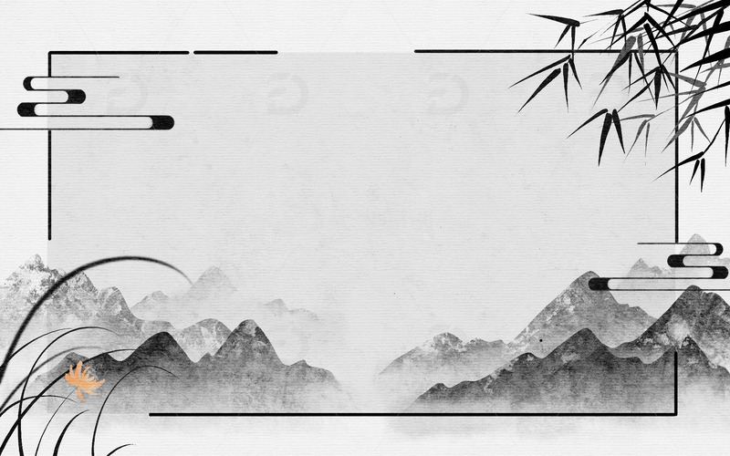 中国风群山边框兰花海报插画中医古风背景