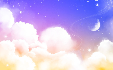 唯美浪漫星空云朵彩色月亮梦幻海报背景