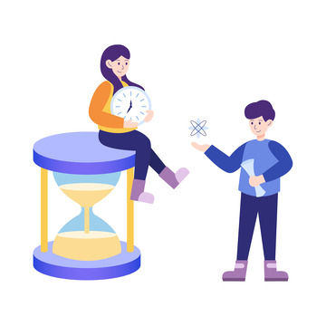 扁平简约时间沙漏人物元素