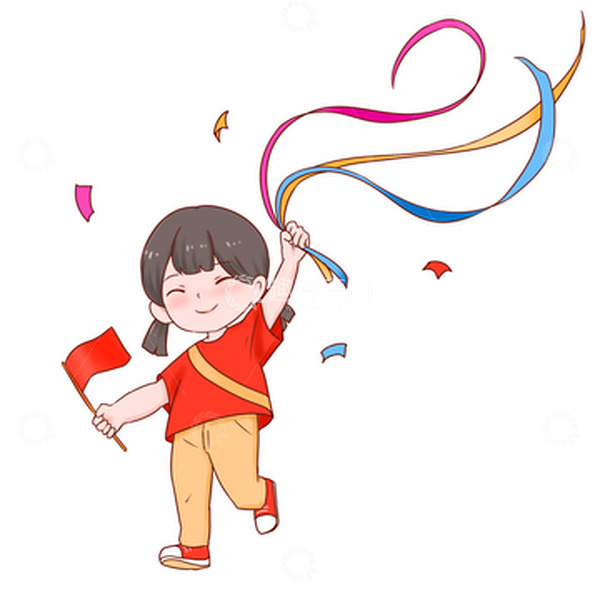 源文件下载【趣麦麦图】国庆庆祝人物彩带飘带小红旗