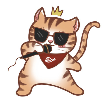 小橘猫拿着话筒K歌