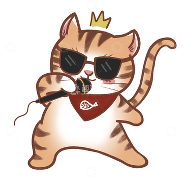 源文件下载【趣麦麦图】-小橘猫拿着话筒K歌