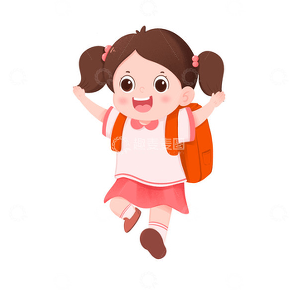 源文件下载【趣麦麦图】卡通手绘可爱小女孩开心开学免抠元素