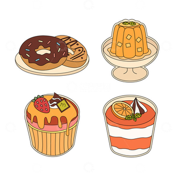 源文件下载【趣麦麦图】卡通线描美味杯子蛋糕元素