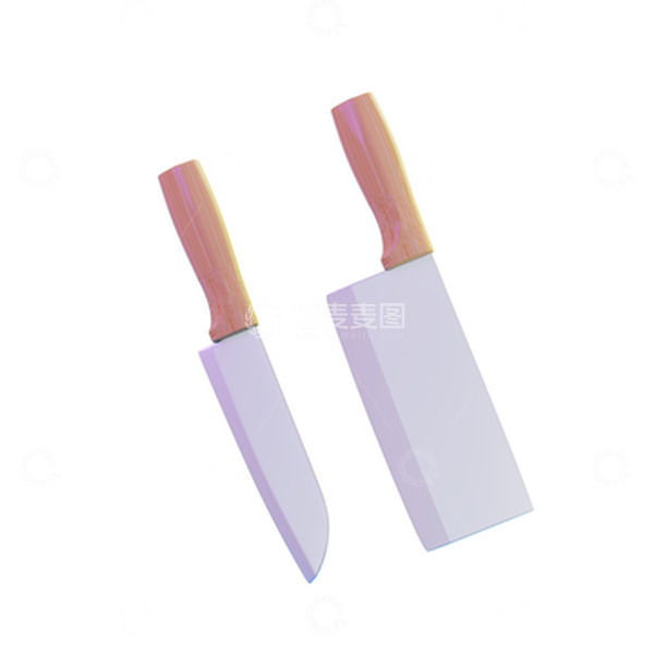 源文件下载【趣麦麦图】木柄刀具不锈钢菜刀模型