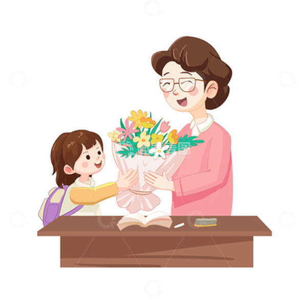 源文件下载【趣麦麦图】教师节献花感恩老师