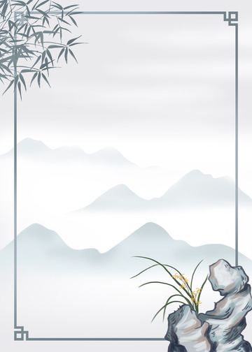 水墨画岩石兰花古风背景