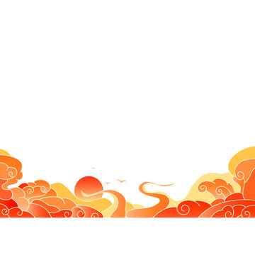 中国风国潮山水祥云底部装饰矢量插画