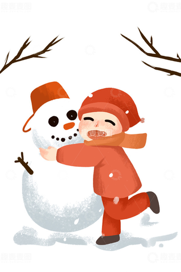 源文件下载【趣麦麦图】-冬天冬季下雪雪人女孩