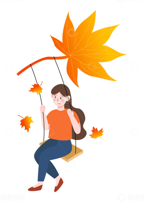 源文件下载【趣麦麦图】卡通简约秋分时节荡秋千的人物