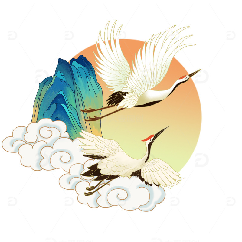 源文件下载【趣麦麦图】-手绘仙鹤白鹭插画元素