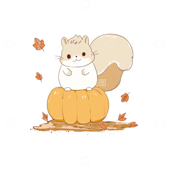源文件下载【趣麦麦图】小松鼠站在南瓜上
