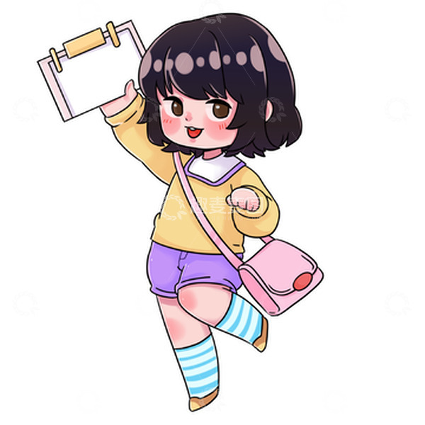 源文件下载【趣麦麦图】卡通手绘开学季女学生