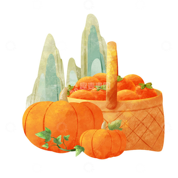 源文件下载【趣麦麦图】简约秋收柿子南瓜秋分