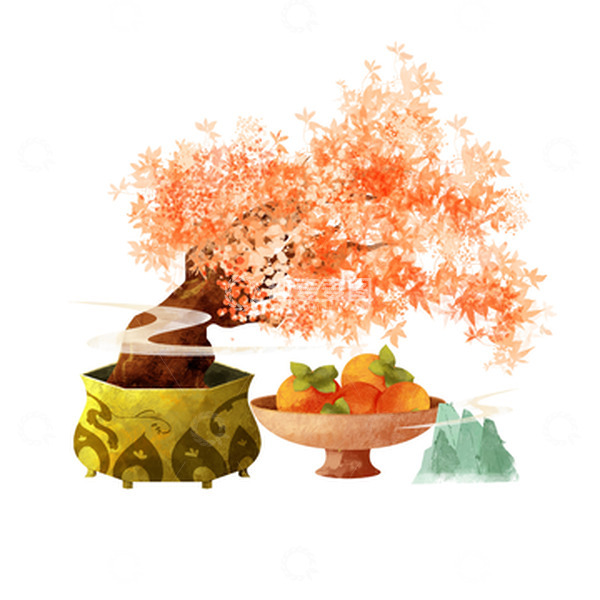 源文件下载【趣麦麦图】简约国风秋季枫叶柿子