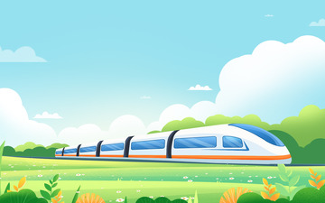 国庆黄金周旅游高铁蓝色清新