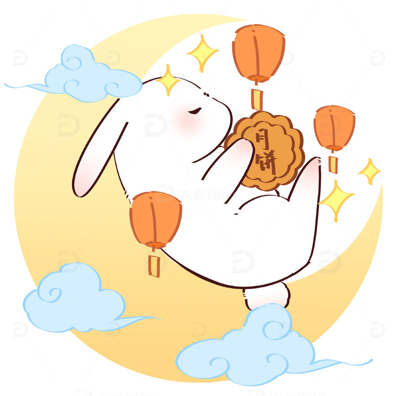 源文件下载【趣麦麦图】中秋节中秋团圆月饼兔子