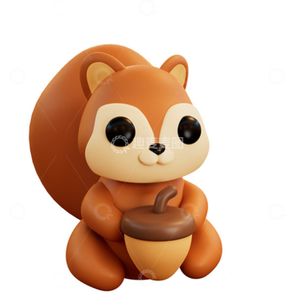 源文件下载【趣麦麦图】3D秋天可爱卡通抱着松果的松鼠