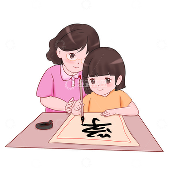 源文件下载【趣麦麦图】教师节老师教学生写书法