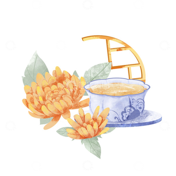 源文件下载【趣麦麦图】简约秋季秋分菊花茶