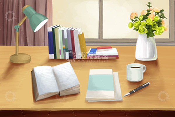 教师节老师书桌鲜花台灯批改作业温暖感恩