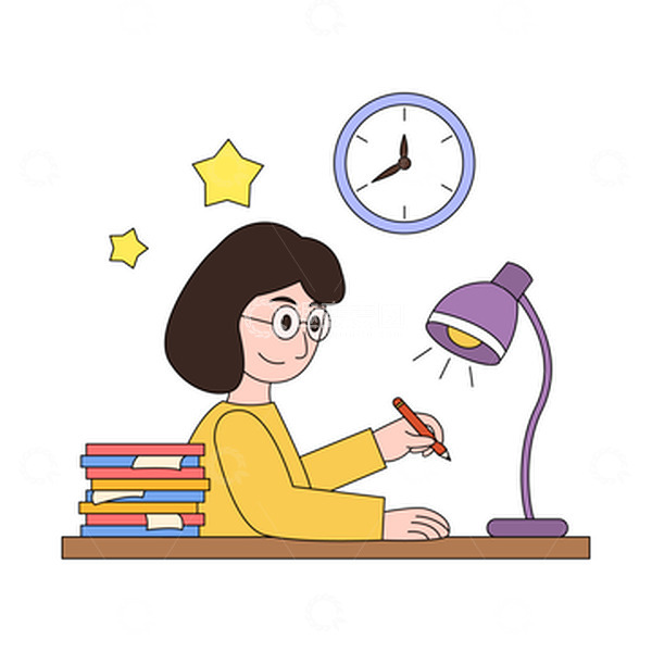 源文件下载【趣麦麦图】卡通简约教师节深夜批改作业的老师