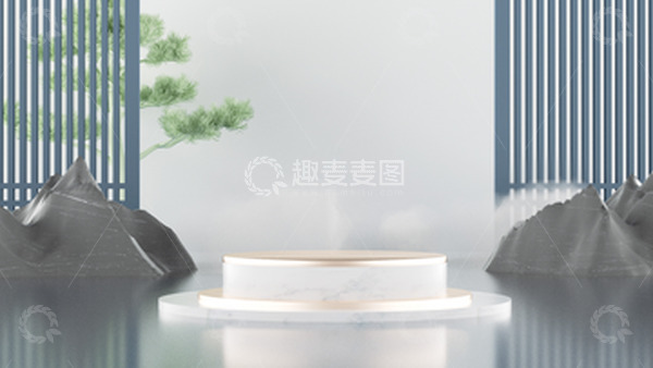 源文件下载【趣麦麦图】-C4D立体新中式禅意海报背景