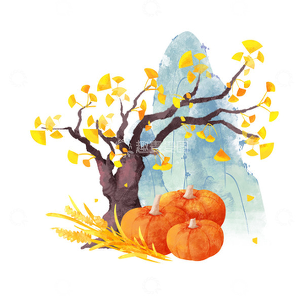 源文件下载【趣麦麦图】简约秋季南瓜秋叶