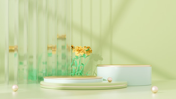 立体C4D清新绿色展台家居植物海报背景