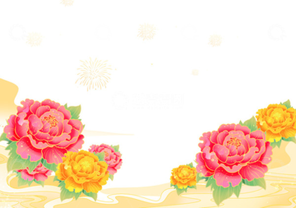 源文件下载【趣麦麦图】国庆节牡丹祥云边框组合