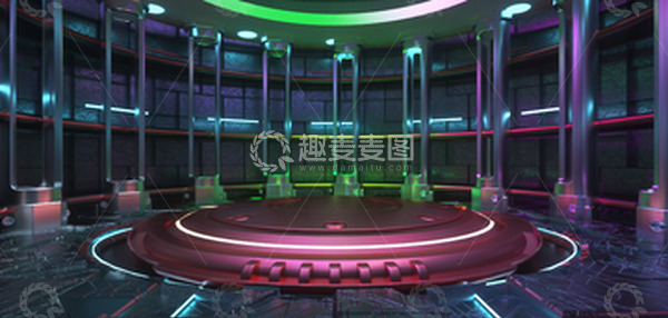 源文件下载【趣麦麦图】c4d机械风空间展台背景