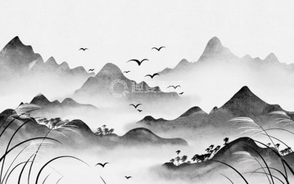 源文件下载【趣麦麦图】手绘白露山水水墨画芦苇中国风插画背景