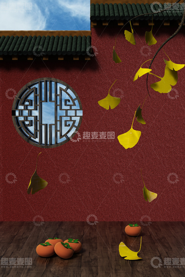 源文件下载【趣麦麦图】C4D秋分中国风银杏叶场景