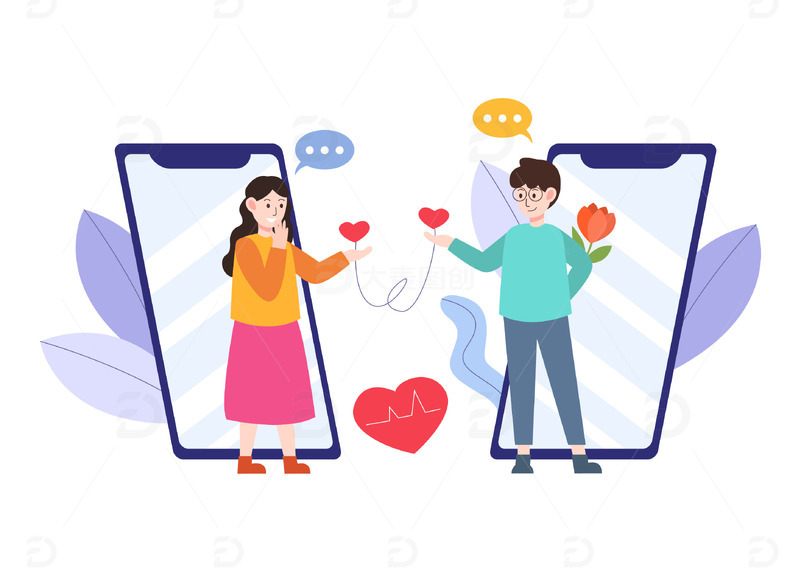 源文件下载【趣麦麦图】扁平简约网络恋爱人物元素.