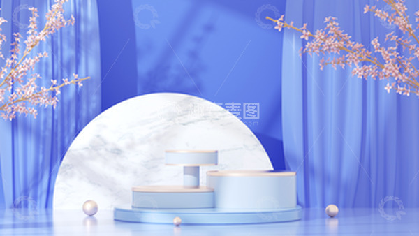 源文件下载【趣麦麦图】C4D立体紫蓝色立体展台海报背景