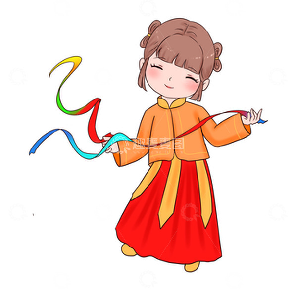 源文件下载【趣麦麦图】国庆庆祝人物玩彩带飘带