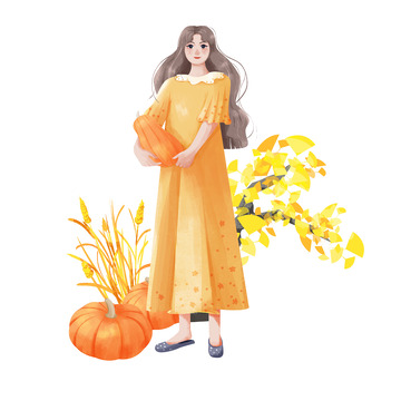 简约秋分秋收南瓜女孩