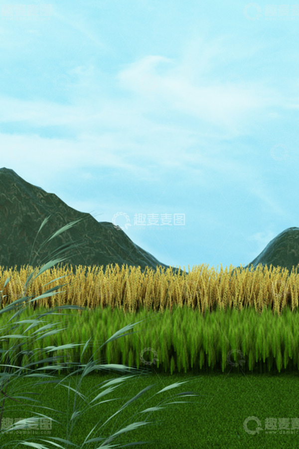 源文件下载【趣麦麦图】C4D秋分稻田海报场景