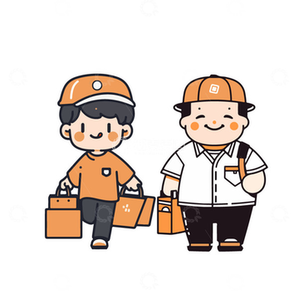 源文件下载【趣麦麦图】两个送外卖的快递员