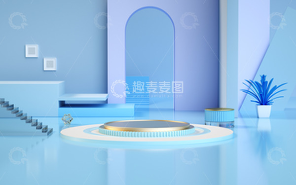 c4d蓝色展台背景
