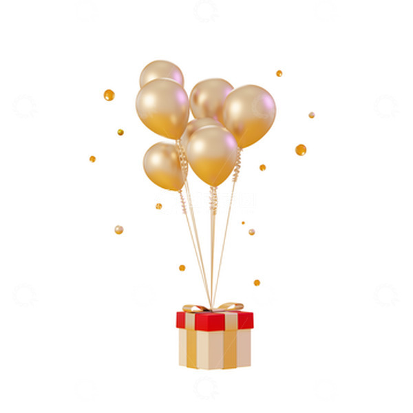源文件下载【趣麦麦图】3D立体金色气球红色礼盒节日促销元素