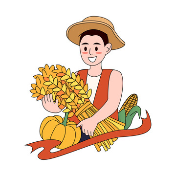 卡通简约秋分时节丰收的农民