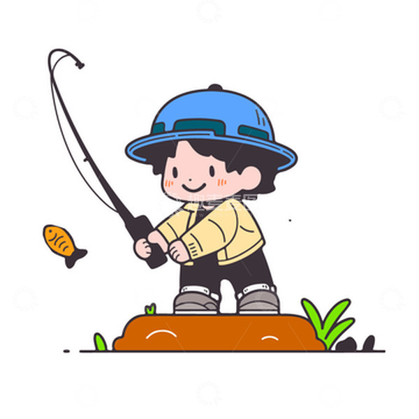 源文件下载【趣麦麦图】-站在岸上钓鱼的小孩