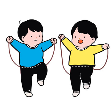 两个在跳绳的孩子