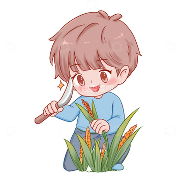 源文件下载【趣麦麦图】秋分秋收收割稻穗人物