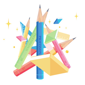 卡通铅笔书本装饰插画矢量元素