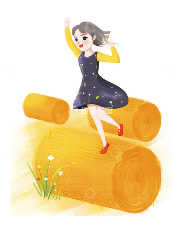 源文件下载【趣麦麦图】简约秋季丰收麦草卷