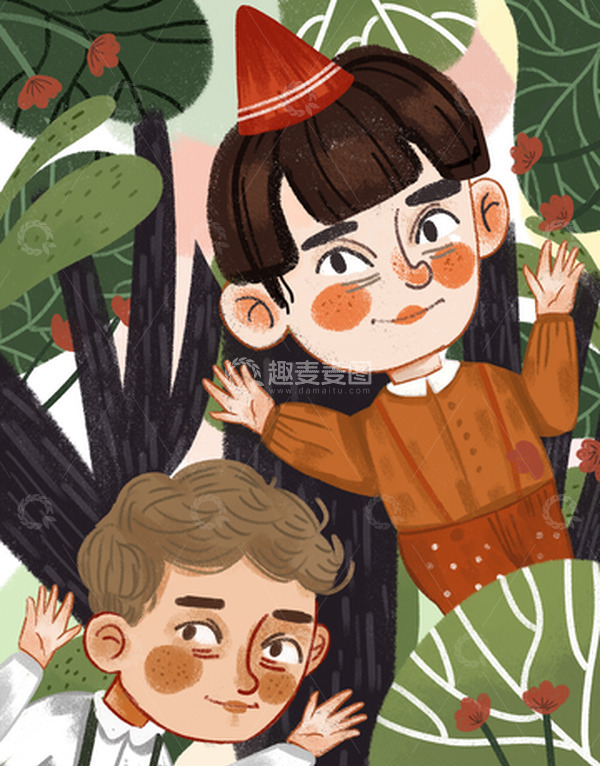 源文件下载【趣麦麦图】小女孩和小男孩儿插可爱卡通手绘插画