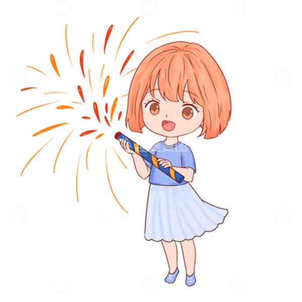 源文件下载【趣麦麦图】国庆放烟花筒庆祝的人物